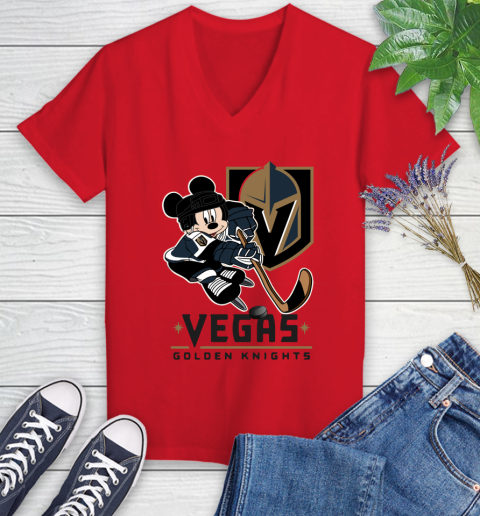 NHL Vegas Golden Knights Mickey Mouse Disney Hockey T Shirt Women's V-Neck T-Shirt 12