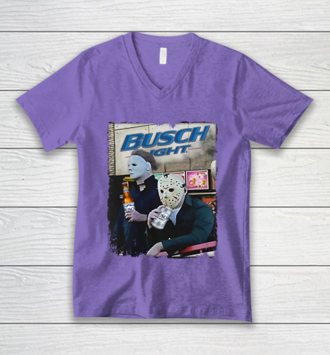 Michael Myers And Jason Voorhees Busch Light Halloween V-Neck T-Shirt 8