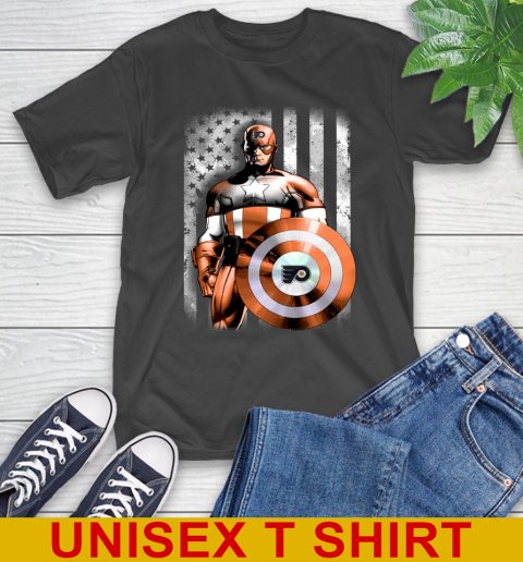 Philadelphia Flyers NHL Hockey Captain America Marvel Avengers American Flag Shirt T-Shirt