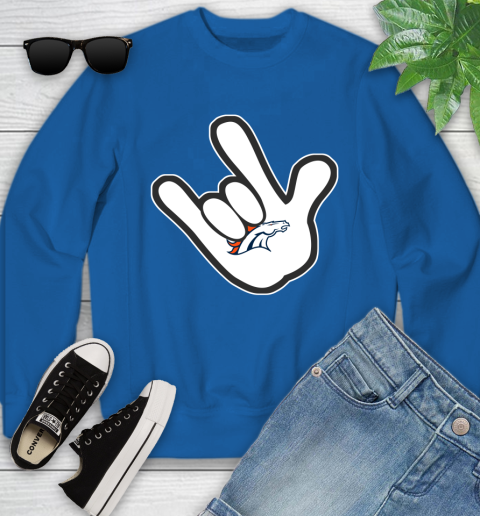 Denver Broncos NFL Football Mickey Rock Hand Disney Youth Sweatshirt 8