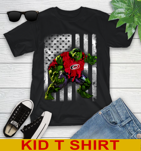 Carolina Hurricanes Hulk Marvel Avengers NHL Hockey American Flag Youth T-Shirt