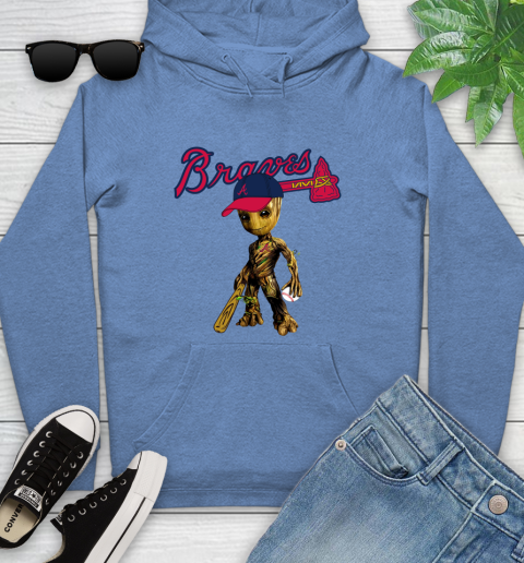 MLB Atlanta Braves Groot Guardians Of The Galaxy Baseball Youth Hoodie 12