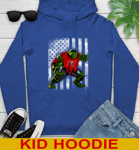 Tampa Bay Buccaneers Hulk Marvel Avengers NFL Football American Flag Youth Hoodie - Image 11