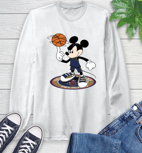 NBA Basketball New Orleans Pelicans Cheerful Mickey Disney Shirt Long Sleeve T-Shirt 2