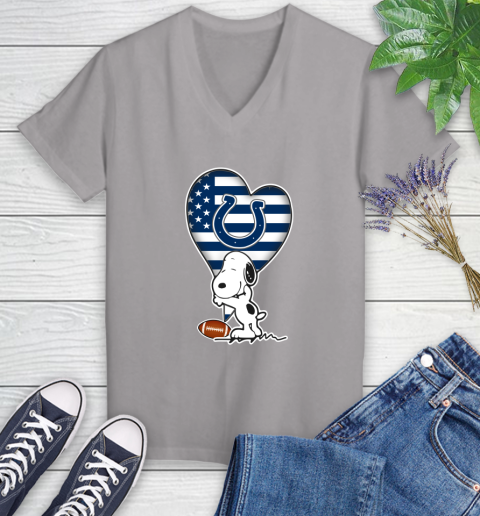 Indianapolis Colts NFL Football The Peanuts Movie Adorable Snoopy Women's V-Neck T-Shirt 4