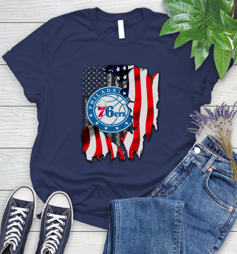 Philadelphia 76ers NBA Basketball American Flag Women's T-Shirt 14