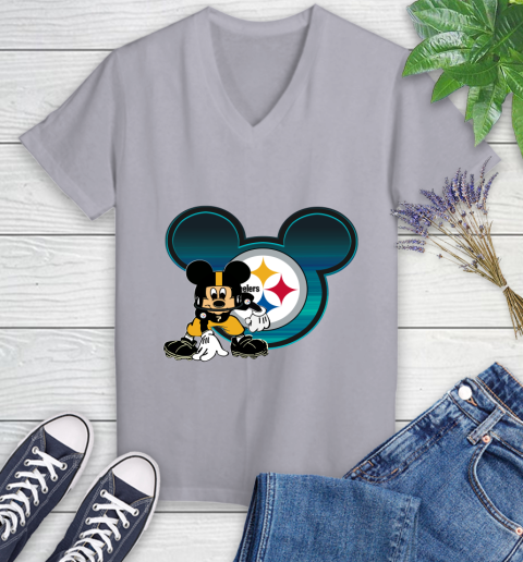 NFL Pittsburgh Steelers Mickey Mouse Disney Football T Shirt Women's V-Neck T-Shirt 4