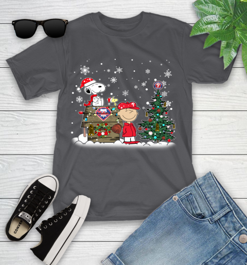 MLB Philadelphia Phillies Snoopy Charlie Brown Christmas Baseball Commissioner's Trophy Youth T-Shirt 6