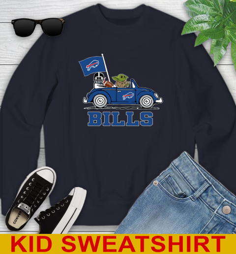 NFL Football Buffalo Bills Darth Vader Baby Yoda Driving Star Wars Shirt Youth Sweatshirt 3
