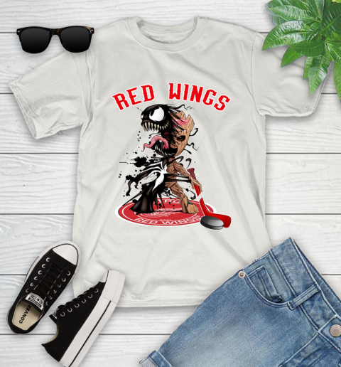 NHL Detroit Red Wings Hockey Venom Groot Guardians Of The Galaxy Youth T-Shirt 12