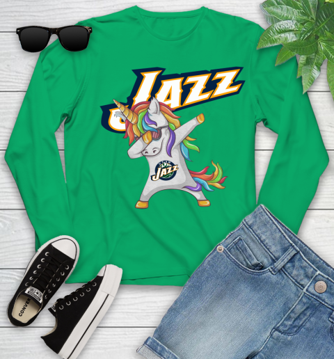 Utah Jazz NBA Basketball Funny Unicorn Dabbing Sports Youth Long Sleeve 6