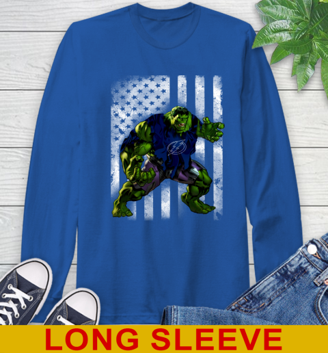 Tampa Bay Lightning Hulk Marvel Avengers NHL Hockey American Flag Long Sleeve T-Shirt 11