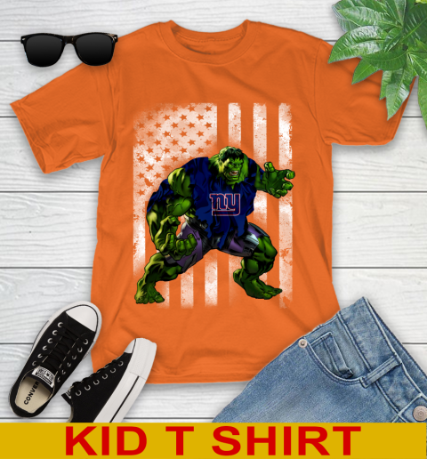 New York Giants Hulk Marvel Avengers NFL Football American Flag Youth T-Shirt 8