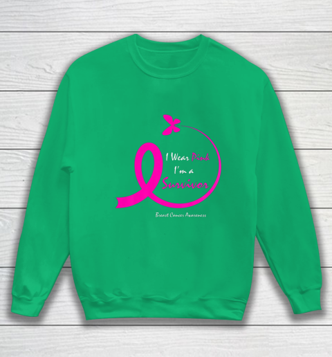 Womens Butterfly I Wear Pink I m A Survivor Breast Cancer Awareness Sweatshirt 5