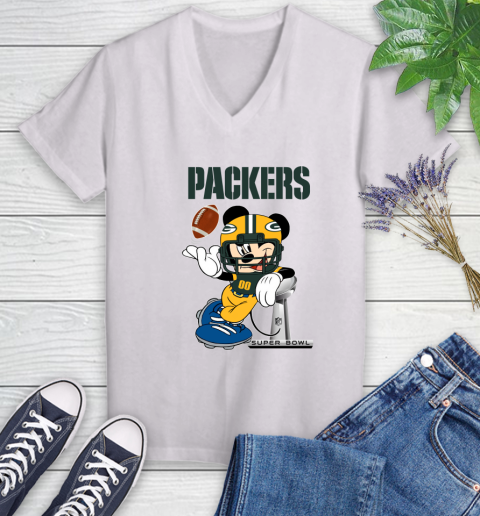 NFL Green Bay Packers Mickey Mouse Disney Super Bowl Football T Shirt Women's V-Neck T-Shirt