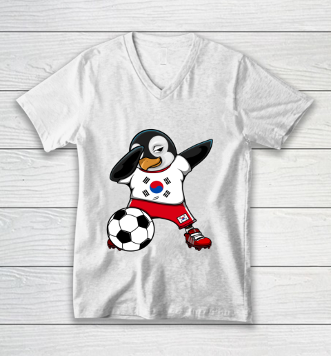 Dabbing Penguin South Korea Soccer Fan Jersey Football Lover V-Neck T-Shirt