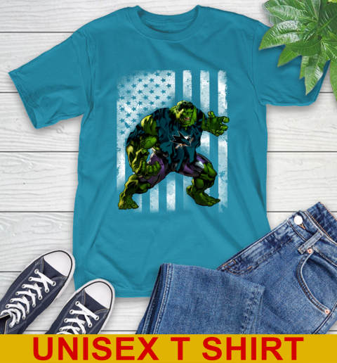 San Jose Sharks Hulk Marvel Avengers NHL Hockey American Flag T-Shirt - Image 10