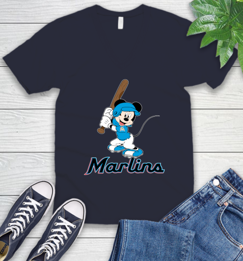 MLB Baseball Miami Marlins Cheerful Mickey Mouse Shirt V-Neck T-Shirt 3