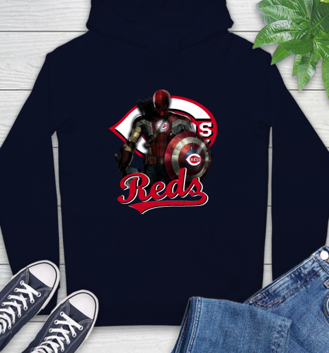 MLB Captain America Thor Spider Man Hawkeye Avengers Endgame Baseball Cincinnati Reds Hoodie 4