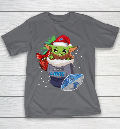Detroit Lions Christmas Baby Yoda Star Wars Funny Happy NFL Youth T-Shirt 7