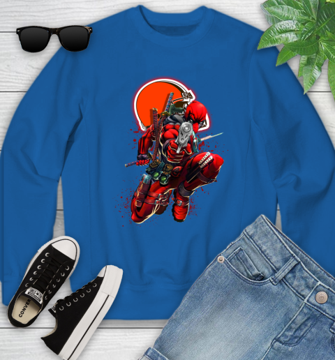 NFL Deadpool Marvel Comics Sports Football Cleveland Browns Youth Sweatshirt 8