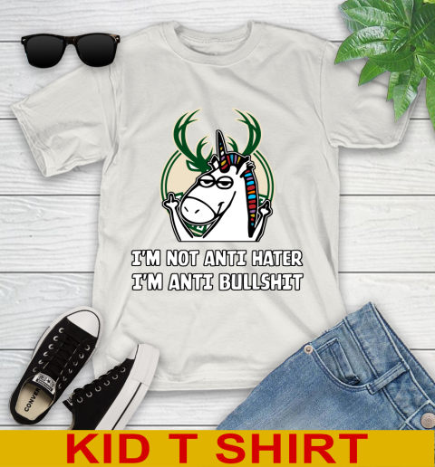 Milwaukee Bucks NBA Basketball Unicorn I'm Not Anti Hater I'm Anti Bullshit Youth T-Shirt 12