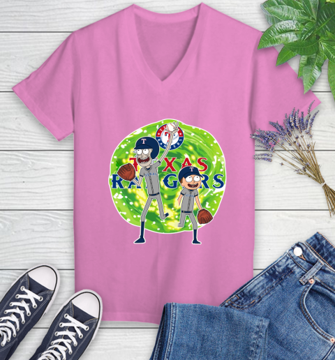 MLB Texas Rangers Rick And Morty Baseball Sports Women's V-Neck T-Shirt 14