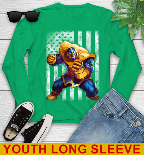 MLB Baseball Atlanta BravesThanos Marvel American Flag Shirt Youth Long Sleeve 7