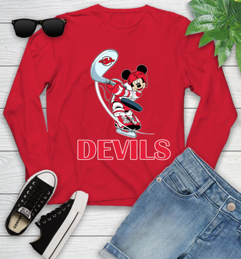 NHL Hockey New Jersey Devils Cheerful Mickey Mouse Shirt Youth Long Sleeve 11