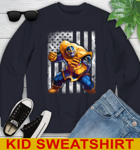 NBA Basketball Dallas Mavericks Thanos Marvel American Flag Shirt Youth Sweatshirt - Image 3