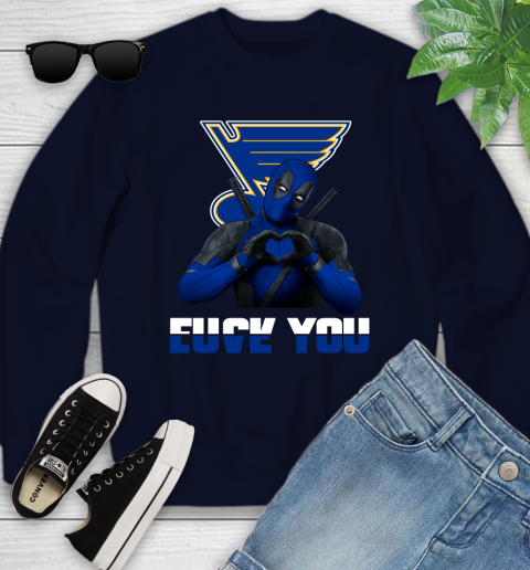 NHL St.Louis Blues Deadpool Love You Fuck You Hockey Sports Youth Sweatshirt 2