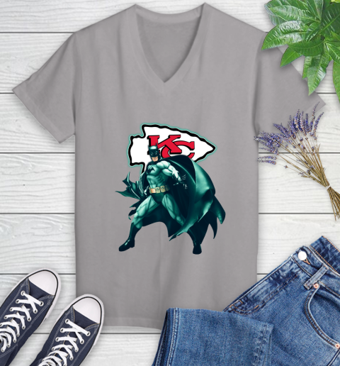 NFL Batman Football Sports Kansas City Chiefs Women's V-Neck T-Shirt 4