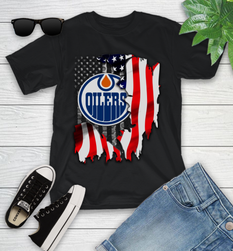 Edmonton Oilers NHL Hockey American Flag Youth T-Shirt