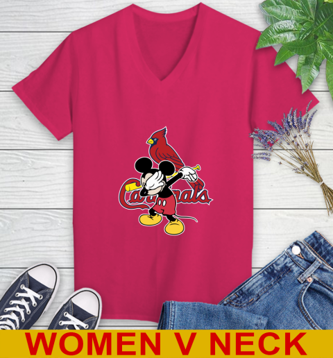 St.Louis Cardinals MLB Baseball Dabbing Mickey Disney Sports Women's V-Neck T-Shirt 10