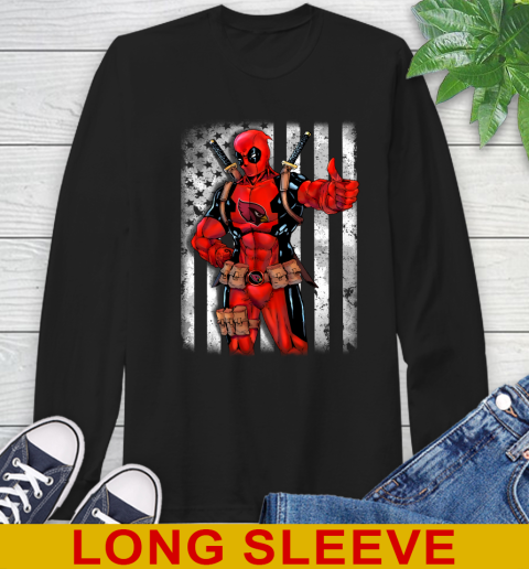 NFL Football Arizona Cardinals Deadpool American Flag Shirt Long Sleeve T-Shirt