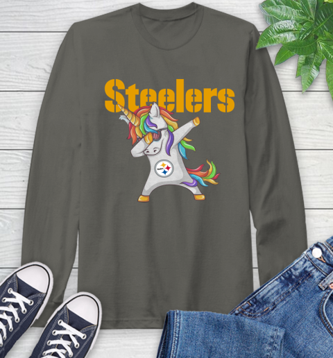 Pittsburgh Steelers NFL Football Funny Unicorn Dabbing Sports Long Sleeve T-Shirt 8