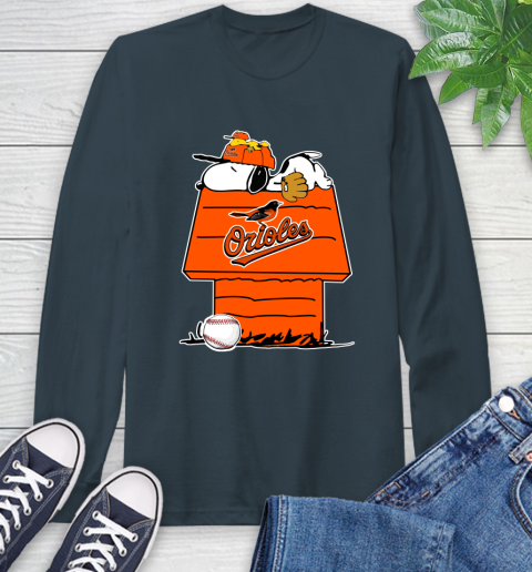 MLB Baltimore Orioles Snoopy Woodstock The Peanuts Movie Baseball T Shirt Long Sleeve T-Shirt 8