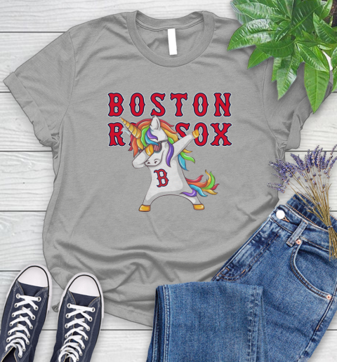 Boston Red Sox MLB Baseball Funny Unicorn Dabbing Sports Women's T-Shirt 10