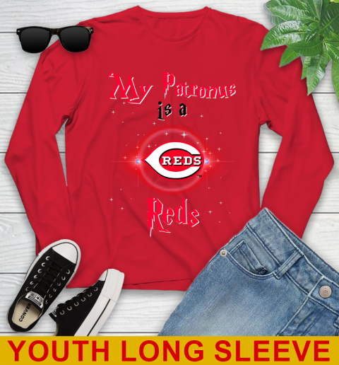 MLB Baseball Harry Potter My Patronus Is A Cincinnati Reds Youth Long Sleeve 11
