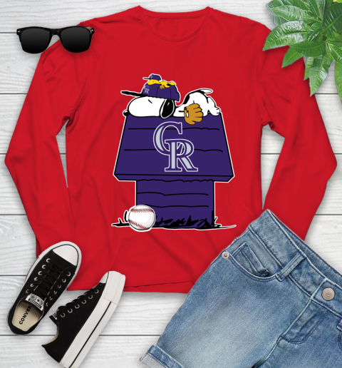 MLB Colorado Rockies Snoopy Woodstock The Peanuts Movie Baseball T Shirt Youth Long Sleeve 11