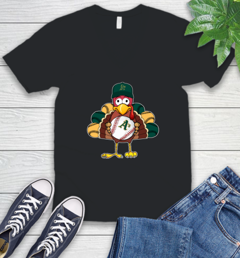 Oakland Athletics Turkey thanksgiving V-Neck T-Shirt 2