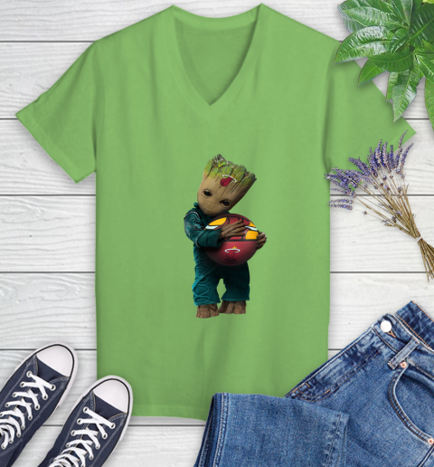 NBA Groot Guardians Of The Galaxy Basketball Sports Miami Heat Women's V-Neck T-Shirt 11