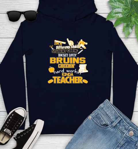 Boston Bruins NHL I'm A Difference Making Student Caring Hockey Loving Kinda Teacher Youth Hoodie 3