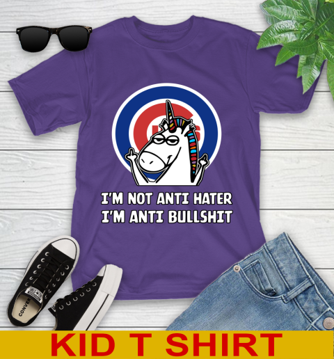 Chicago Cubs MLB Baseball Unicorn I'm Not Anti Hater I'm Anti Bullshit Youth T-Shirt 4