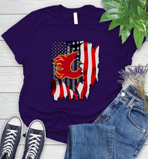 Calgary Flames NHL Hockey American Flag Women's T-Shirt 5 Calgary Flames NHL Hockey American Flag Women's T-Shirt - Image 5