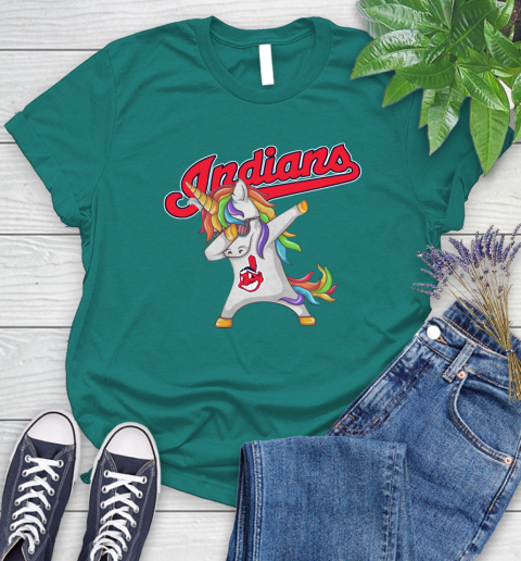 Cleveland Indians MLB Baseball Funny Unicorn Dabbing Sports Women's T-Shirt 12