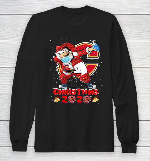 Calgary Flames Funny Santa Claus Dabbing Christmas 2020 NHL Long Sleeve T-Shirt