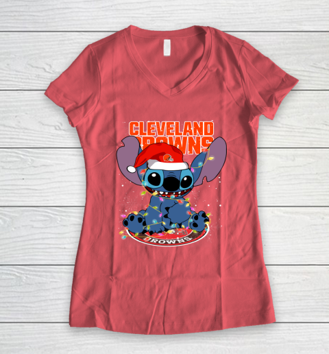 Cleveland Browns NFL Football noel stitch Christmas Women's V-Neck T-Shirt - Image 4