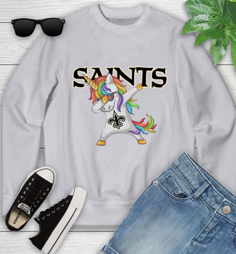 New Orleans Saints NFL Football Funny Unicorn Dabbing Sports Youth Sweatshirt 4