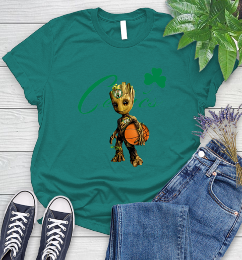 Boston Celtics NBA Basketball Groot Marvel Guardians Of The Galaxy Women's T-Shirt 12